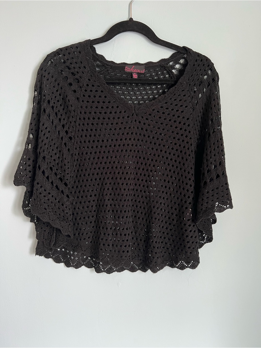 Takeout Black Crochet V-Neck Sweater